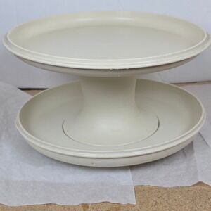 Vintage Tupperware 2 Tier Serving‎ Stand Almond Cream Cupcake Tower 1532-5 USA
